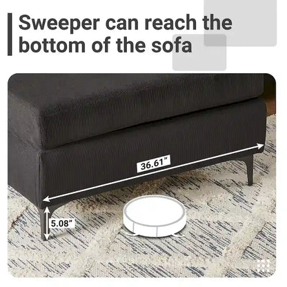 HOOOWOOO Modern Polyester Convertible Chaise Sofa with Metal Legs for Living Room