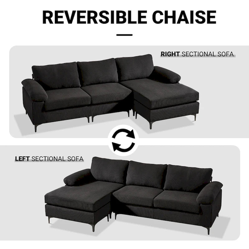 HOOOWOOO Modern Polyester Convertible Chaise Sofa with Metal Legs for Living Room