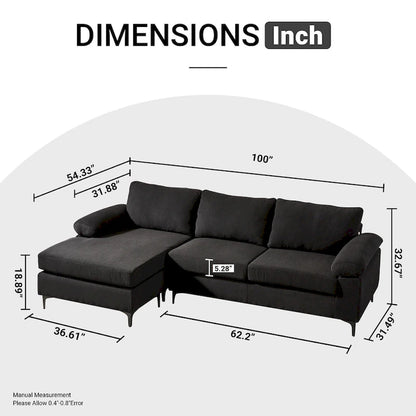 HOOOWOOO Modern Polyester Convertible Chaise Sofa with Metal Legs for Living Room