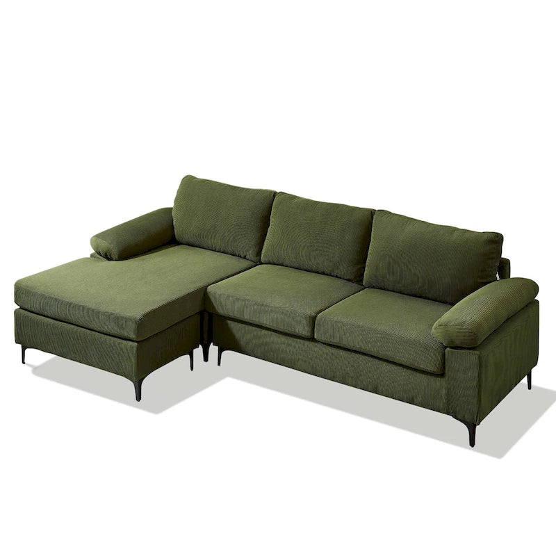 HOOOWOOO Modern Polyester Convertible Chaise Sofa with Metal Legs for Living Room