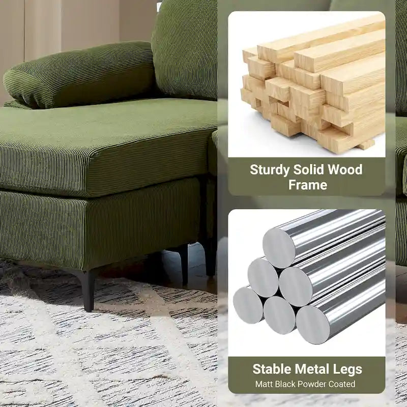 HOOOWOOO Modern Polyester Convertible Chaise Sofa with Metal Legs for Living Room