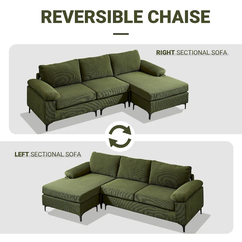 HOOOWOOO Modern Polyester Convertible Chaise Sofa with Metal Legs for Living Room