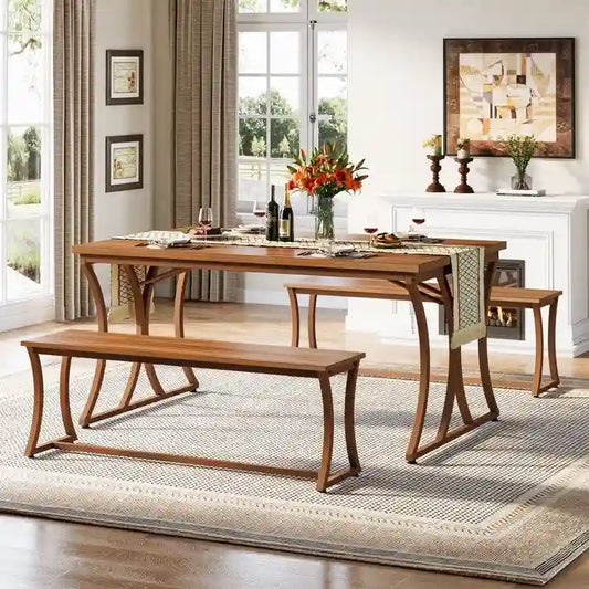 51 Farmhouse Brown Dining Table and Bench Set