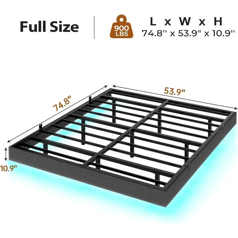 Bed Frame Floating LED Lights Industrial Wooden Metal Platform Bed