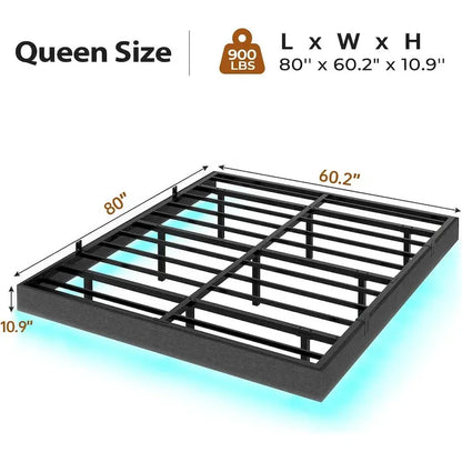 Bed Frame Floating LED Lights Industrial Wooden Metal Platform Bed