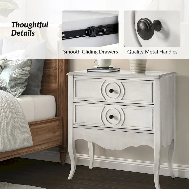 Sidney Traditional 3-Drawer Nightstand with Built-In Outlets and USB by HULALA HOME