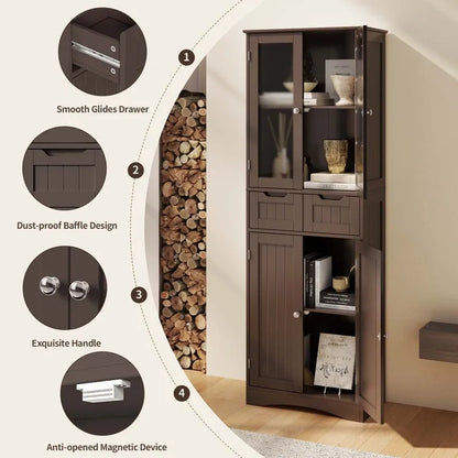 Tall Kitchen Pantry Cabinet, Freestanding Storage Cabinet, Bathroom Storage Cabinet with Doors