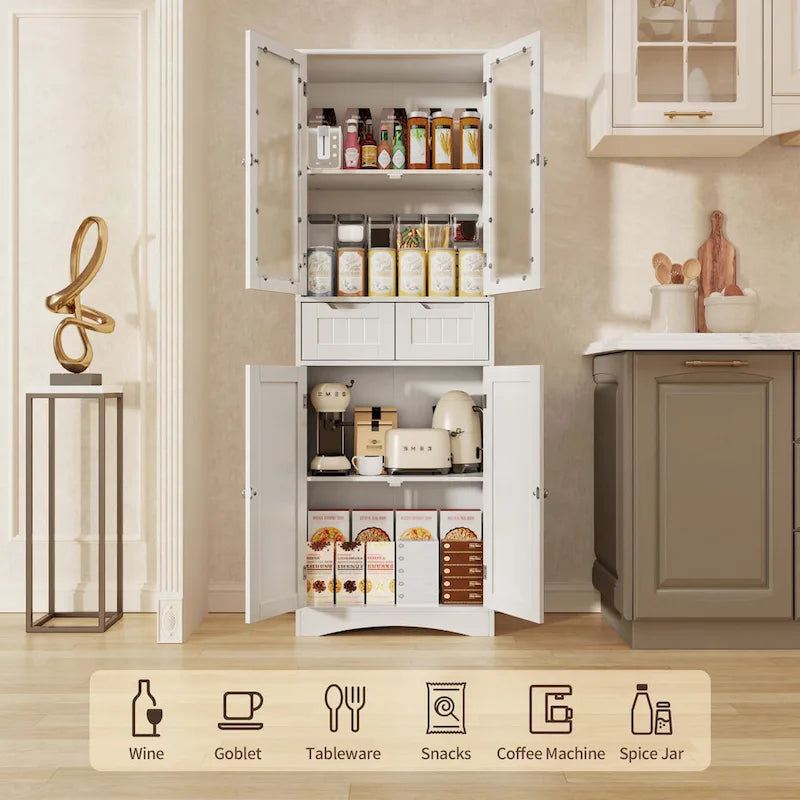Tall Kitchen Pantry Cabinet, Freestanding Storage Cabinet, Bathroom Storage Cabinet with Doors