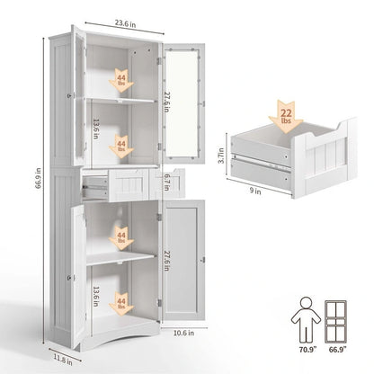 Tall Kitchen Pantry Cabinet, Freestanding Storage Cabinet, Bathroom Storage Cabinet with Doors