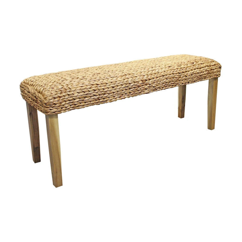 M4H Chania Solid Wood Natural Water Hyacinth Indoor Bench
