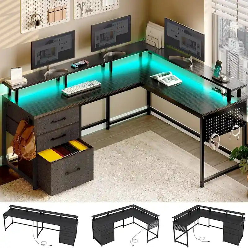 63.8 L Shaped Desk, Reversible Computer Desk Gaming Desk
