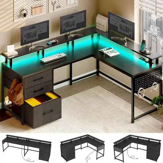 63.8 L Shaped Desk, Reversible Computer Desk Gaming Desk