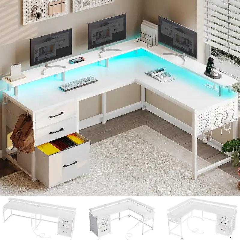 63.8 L Shaped Desk, Reversible Computer Desk Gaming Desk
