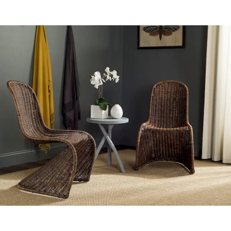 SAFAVIEH Baukje Grey Wicker Dining Chair (Set of 2) - 19Wx26Dx35H