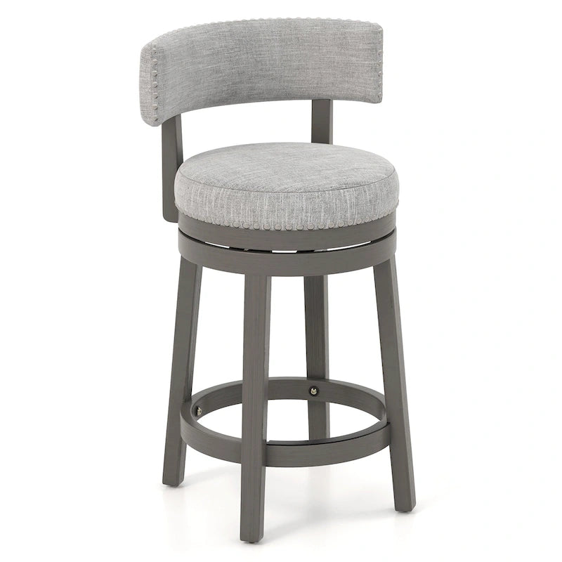 Swivel Bar Stool with Upholstered Back Seat and Footrest