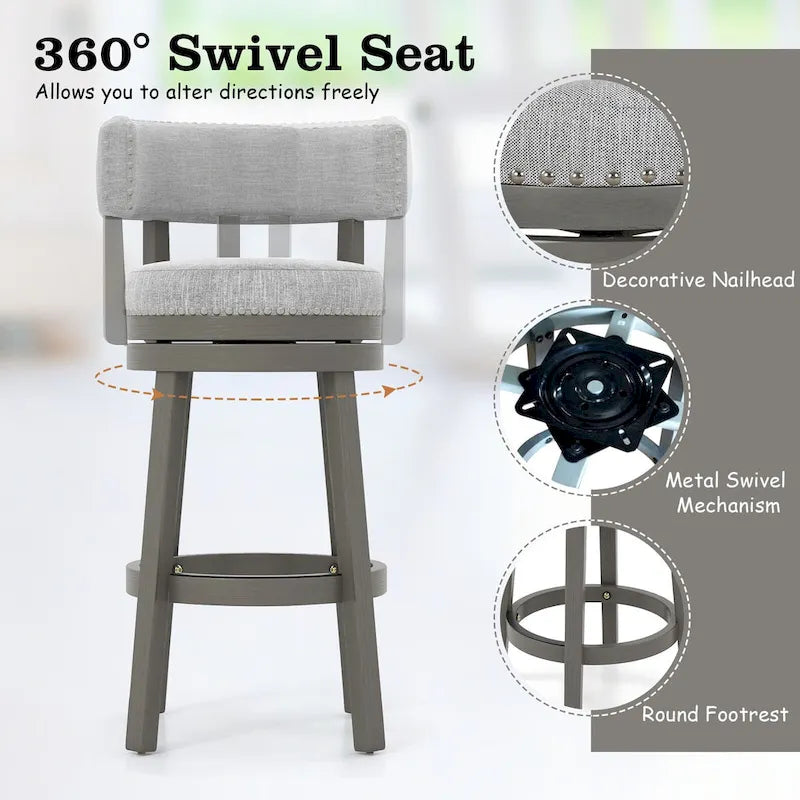 Swivel Bar Stool with Upholstered Back Seat and Footrest