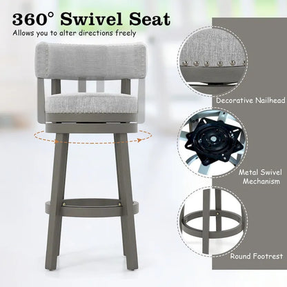 Swivel Bar Stool with Upholstered Back Seat and Footrest