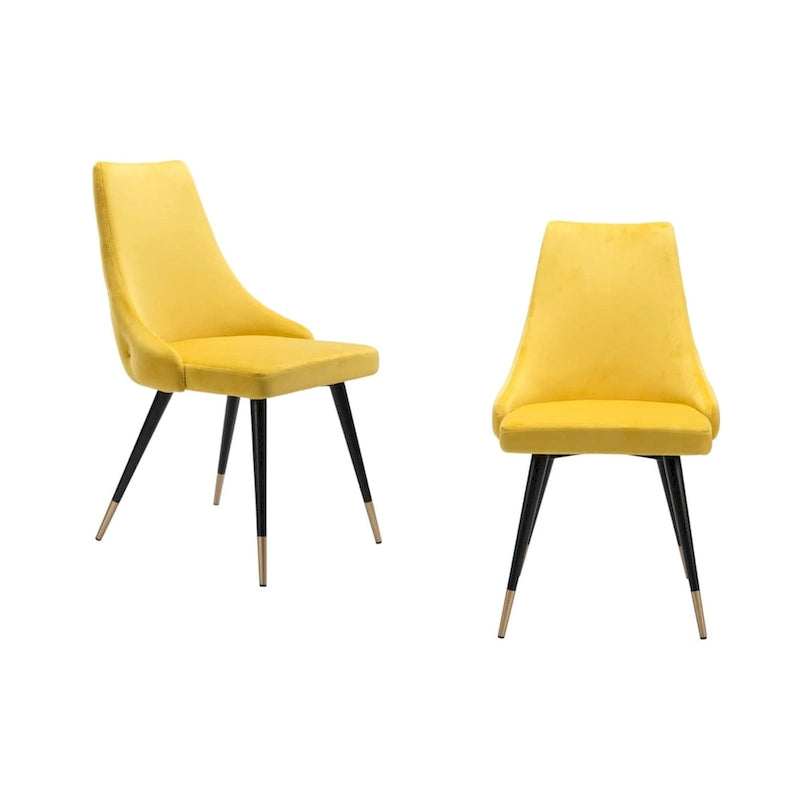 HomeRoots Set of Two Tufted Yellow And Black Upholstered Velvet Windsor Back Dining Side Chairs