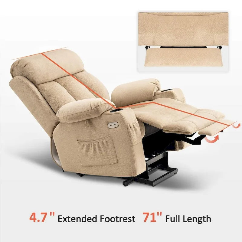 MCombo Large Power Lift Recliner with Extended Footrest for Big and Tall Elderly People, Hand Remote, Cup Holders, Fabric 7426
