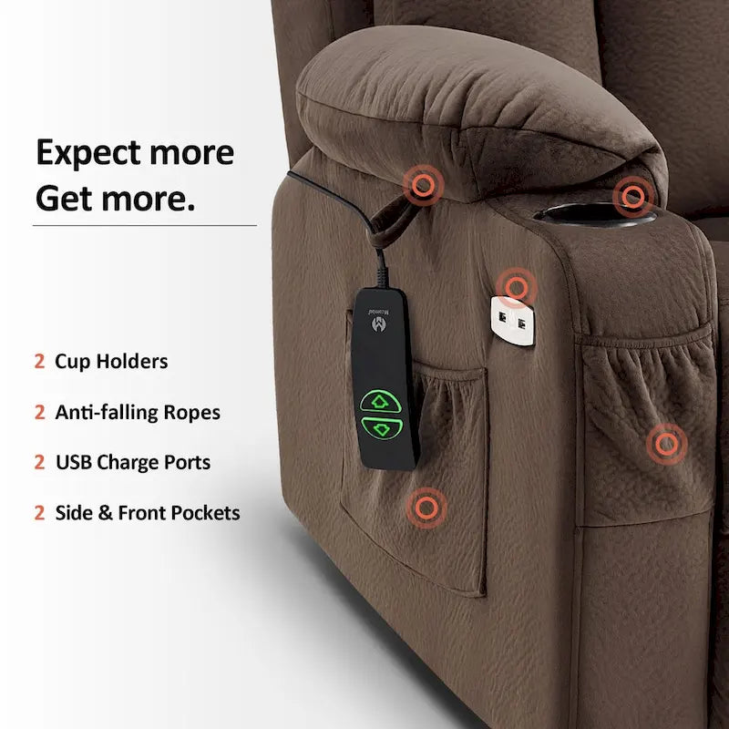 MCombo Large Power Lift Recliner with Extended Footrest for Big and Tall Elderly People, Hand Remote, Cup Holders, Fabric 7426