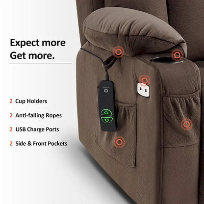 MCombo Large Power Lift Recliner with Extended Footrest for Big and Tall Elderly People, Hand Remote, Cup Holders, Fabric 7426