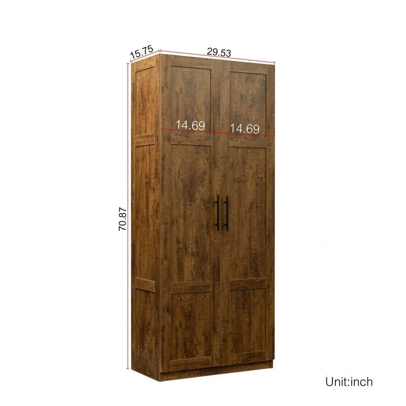 High Armoire Wardrobe and Storage Cabinet with 2 Doors and 3 Partitions to Separate 4 Storage Spaces 29.53W x 15.75 D x70.87H