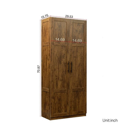 High Armoire Wardrobe and Storage Cabinet with 2 Doors and 3 Partitions to Separate 4 Storage Spaces 29.53W x 15.75 D x70.87H