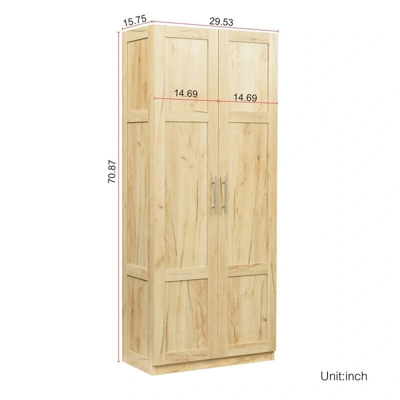 High Armoire Wardrobe and Storage Cabinet with 2 Doors and 3 Partitions to Separate 4 Storage Spaces 29.53W x 15.75 D x70.87H