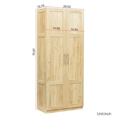 High Armoire Wardrobe and Storage Cabinet with 2 Doors and 3 Partitions to Separate 4 Storage Spaces 29.53W x 15.75 D x70.87H