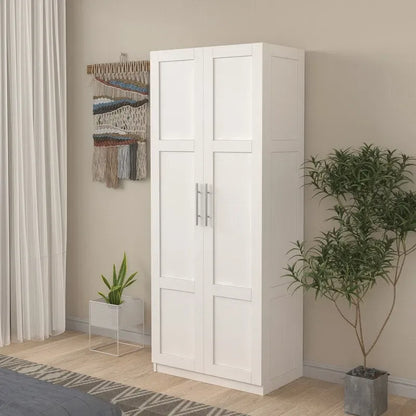 High Armoire Wardrobe and Storage Cabinet with 2 Doors and 3 Partitions to Separate 4 Storage Spaces 29.53W x 15.75 D x70.87H