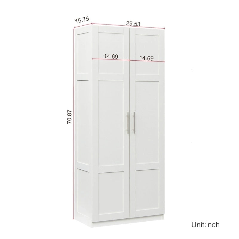 High Armoire Wardrobe and Storage Cabinet with 2 Doors and 3 Partitions to Separate 4 Storage Spaces 29.53W x 15.75 D x70.87H