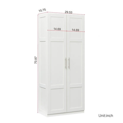 High Armoire Wardrobe and Storage Cabinet with 2 Doors and 3 Partitions to Separate 4 Storage Spaces 29.53W x 15.75 D x70.87H