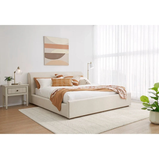 Louis Upholstered Platform Bed in Natural Linen