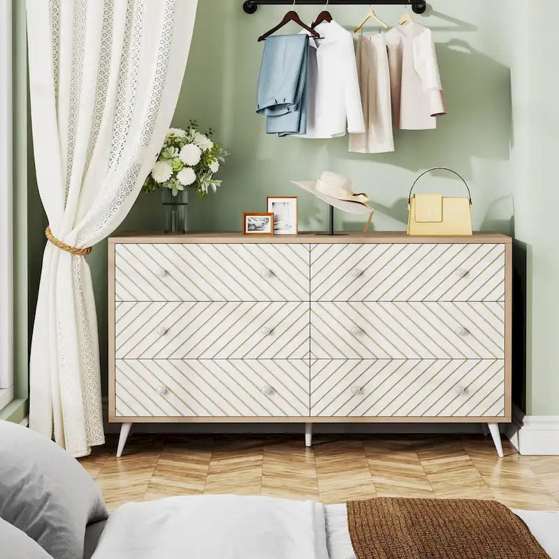 6-Drawer Storage Cabinet Dresser with Metal Legs for Bedroom Living Room Entryway