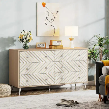 6-Drawer Storage Cabinet Dresser with Metal Legs for Bedroom Living Room Entryway