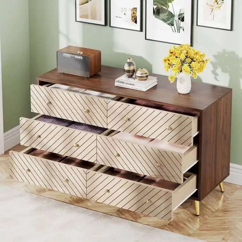 6-Drawer Storage Cabinet Dresser with Metal Legs for Bedroom Living Room Entryway