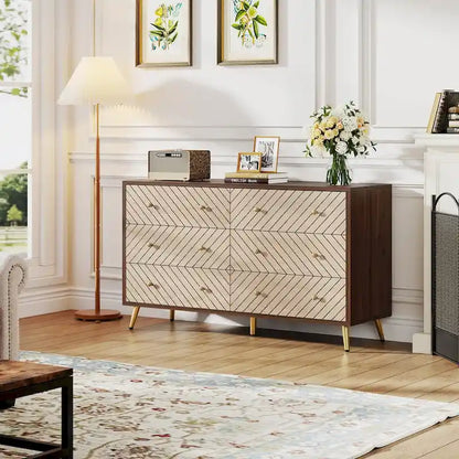 6-Drawer Storage Cabinet Dresser with Metal Legs for Bedroom Living Room Entryway