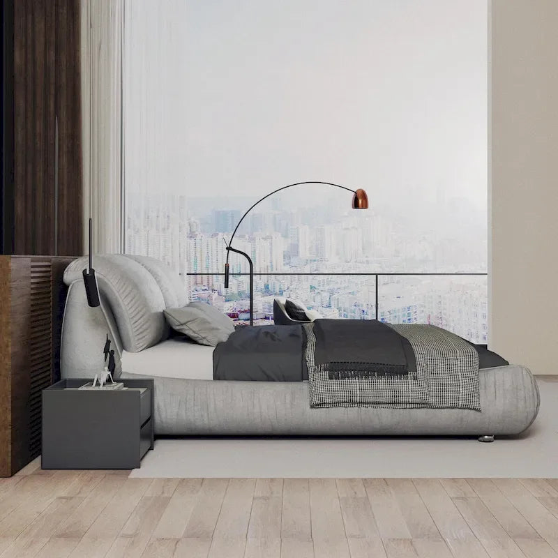 King Size Upholstered Platform Bed with Oversized Padded Backrest