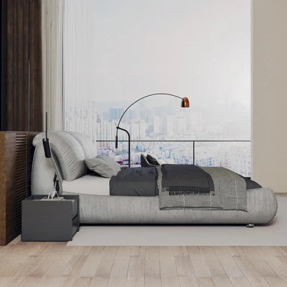 King Size Upholstered Platform Bed with Oversized Padded Backrest