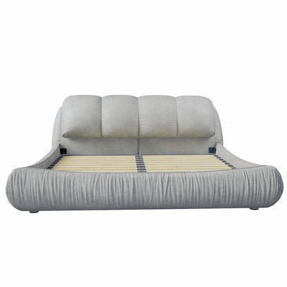 King Size Upholstered Platform Bed with Oversized Padded Backrest
