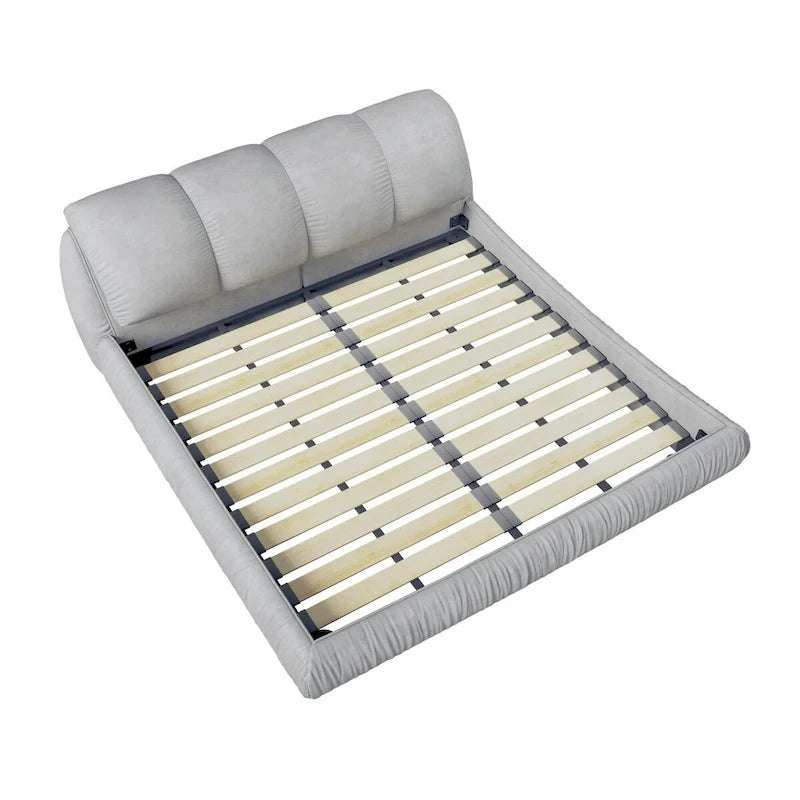 King Size Upholstered Platform Bed with Oversized Padded Backrest