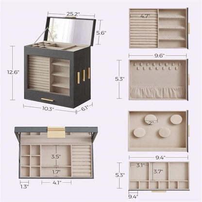 Jewelry Box with Glass Window - 6.1D x 10.3W x 12.6H