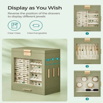 Jewelry Box with Glass Window - 6.1D x 10.3W x 12.6H