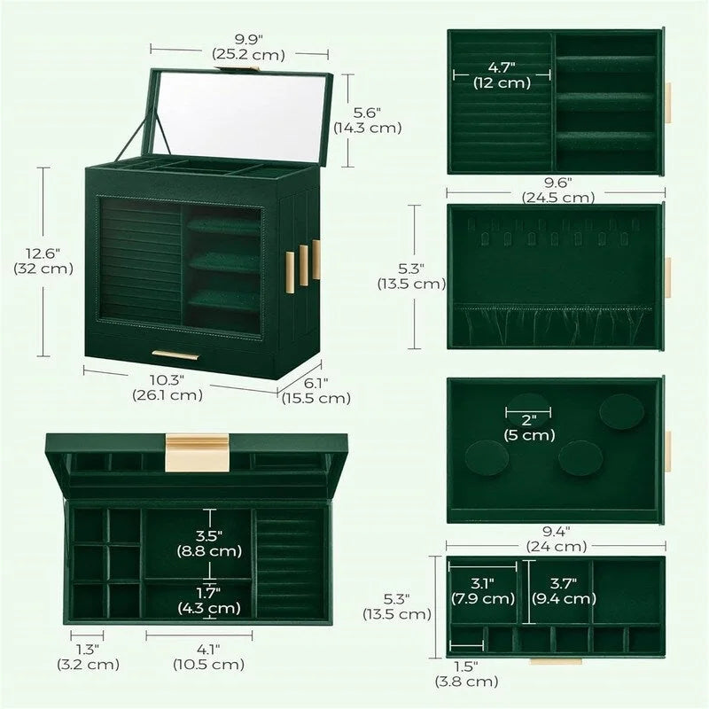 Jewelry Box with Glass Window - 6.1D x 10.3W x 12.6H