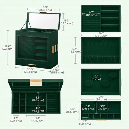 Jewelry Box with Glass Window - 6.1D x 10.3W x 12.6H