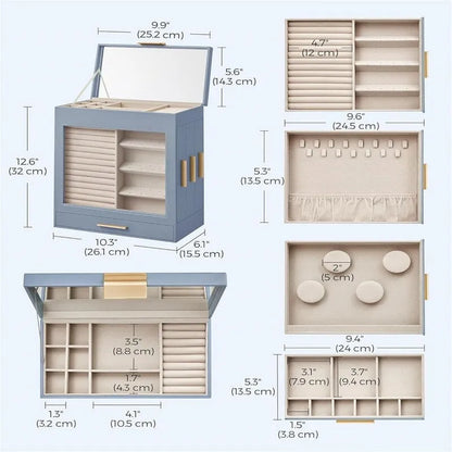 Jewelry Box with Glass Window - 6.1D x 10.3W x 12.6H