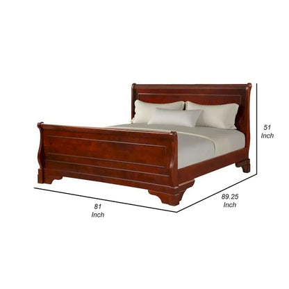 Verl King Size Bed, Classic Sleigh Panel Design, Rich Brown Poplar Wood