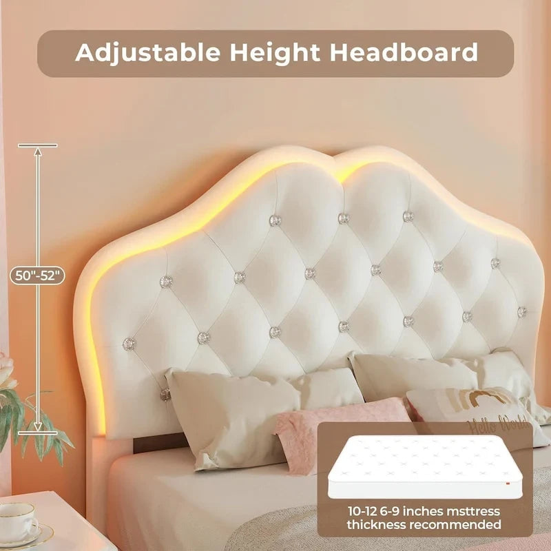 Girls Bed Frame Princess Platform Bed Crystal Button Headboard