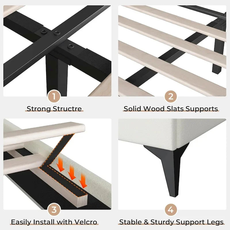 Girls Bed Frame Princess Platform Bed Crystal Button Headboard