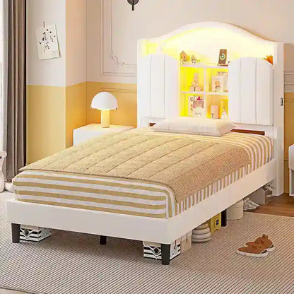 Girls Bed Frame Princess Platform Bed Crystal Button Headboard